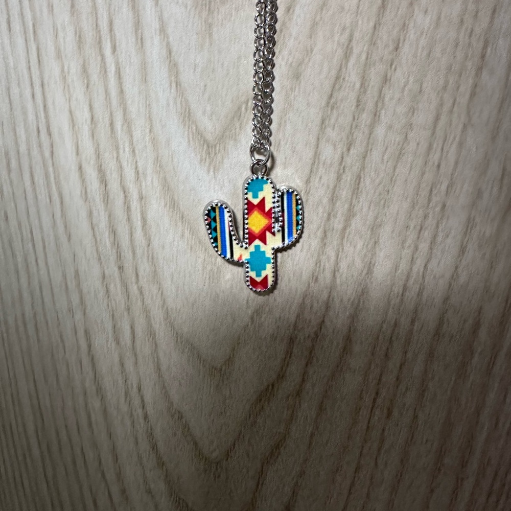 Colorful Cactus Pendant Necklace
